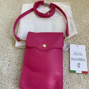 NWT, ISADORA, made in Italy, leather, small crossbody purse, pink.